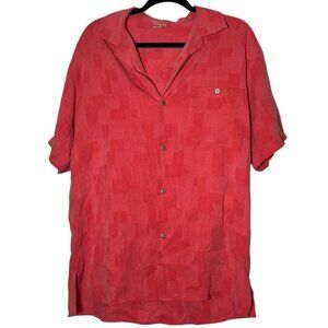 Tulliano 100% Silk Button Down Shirt Mens L Pink/Red  Short‎ Sleeve